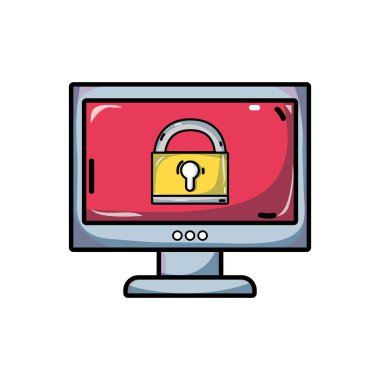 asma kilit güvenlik korumak bilgisayar teknoloji vektör çizim içinde