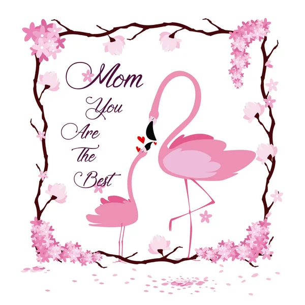 Dzień Matki Happy Flamingo Kreskówka Ikona Wektor Ilustracja Projekt Graficzny — Wektor stockowy