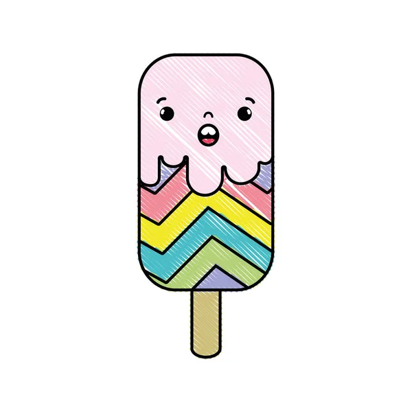 Rallado Sorprendido Dulce Lolly Hielo Arco Iris Kawaii Vector Ilustración — Archivo Imágenes Vectoriales