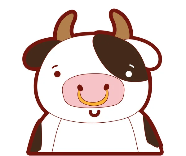 Line Color Adorable Happy Cow Wild Animal Vector Illustration — Stock Vector