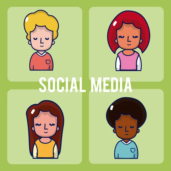 Set People Social Media Cartoons Vector Illustration Graphic Design — Stock Vector