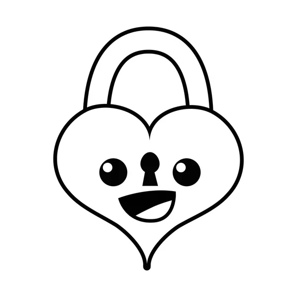 Γραμμή Ευτυχισμένη Και Χαριτωμένο Καρδιά Λουκέτο Kawaii Διανυσματικά Εικονογράφηση — Διανυσματικό Αρχείο