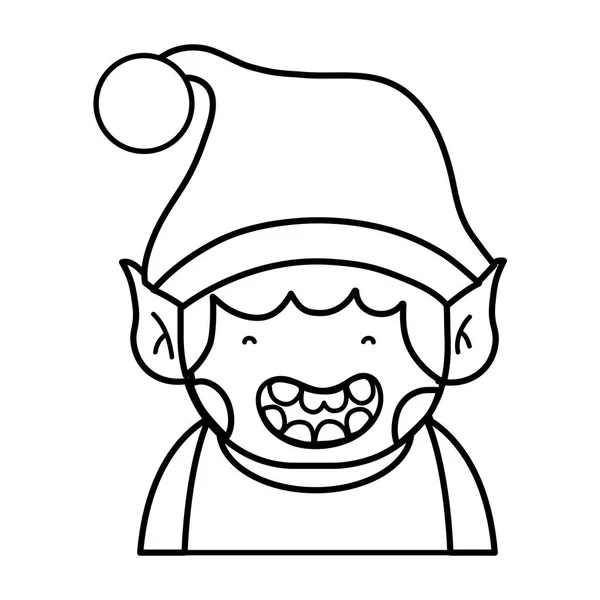 Line Merry Christmas Elf Cute Hat Vector Illustration — Stock Vector