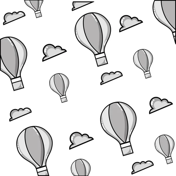 Gråskala Luftballong Flyga Bakgrunden Design Vektorillustration — Stock vektor