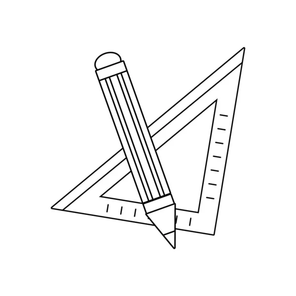 Lijn Vierkante Liniaal Met Potlood School Tools Voor Vectorillustratie — Stockvector