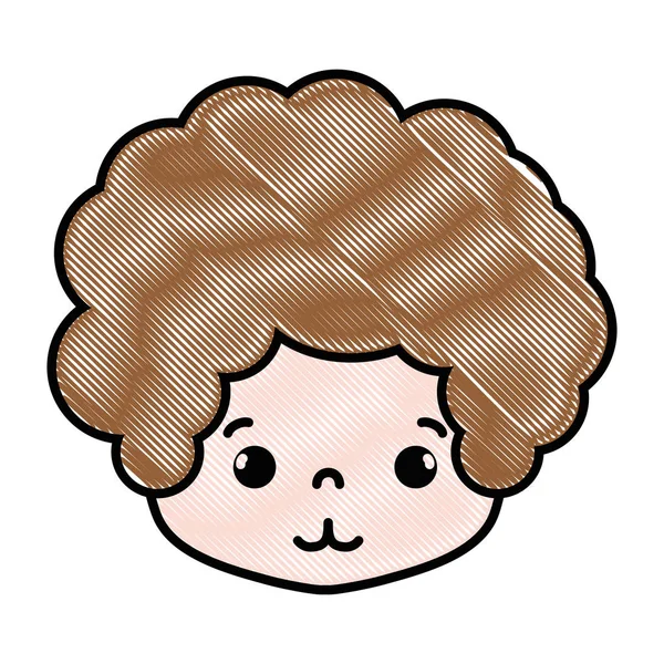 Tête Garçon Râpée Avec Cheveux Bouclés Illustration Vectorielle Visage Tendre — Image vectorielle