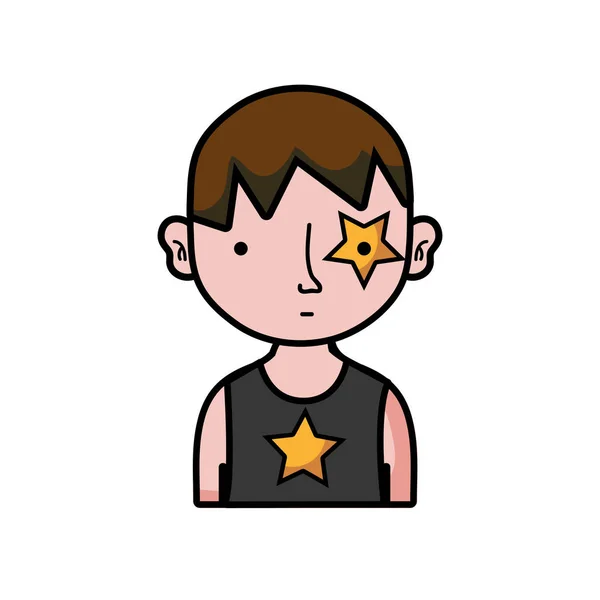 Niño Rockero Con Estrella Tatuaje Peinado Vector Ilustración — Vector de stock