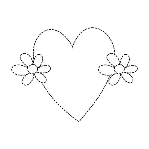 Gepunktete Form Niedlich Liebe Herz Mit Blumen Design Vektor Illustration — Stockvektor