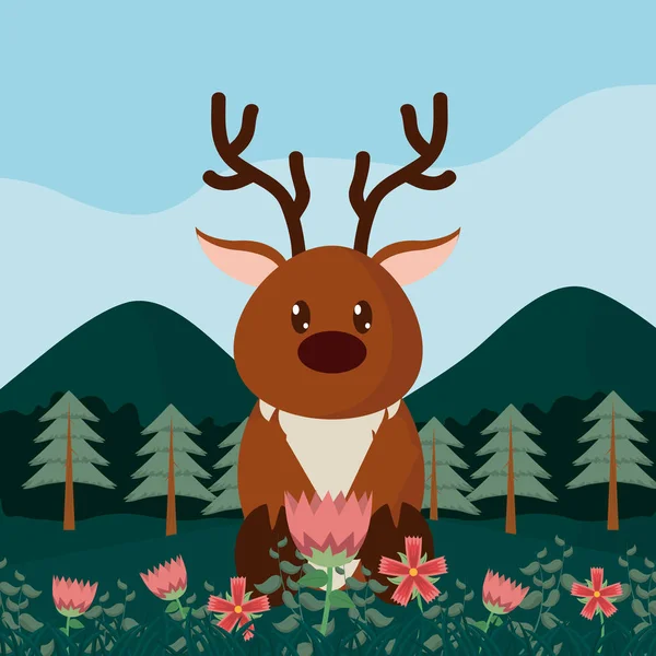 鹿在森林可爱的动物动画片向量例证图设计 — 图库矢量图片