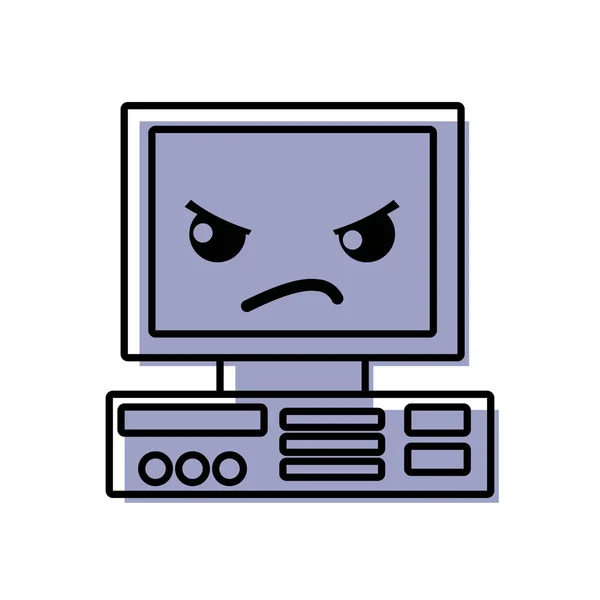 Color Angry Cute Computer Technology Kawaii Vector Illustration — Stock Vector