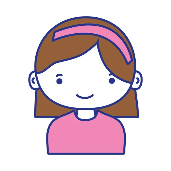 Cor Cheia Menina Feliz Com Penteado Headband Design Vetor Ilustração — Vetor de Stock