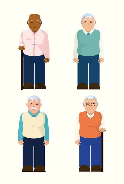 Cute Grandfathers Cartoons Collection Vector Illustration Graphic Design — Stock Vector