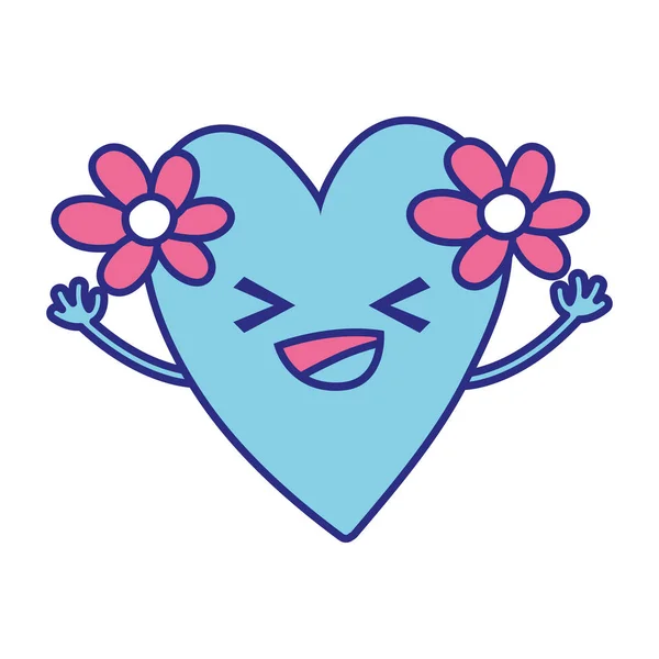 Cor Cheia Coração Feliz Com Flores Kawaii Desenho Animado Vetor —  Vetores de Stock