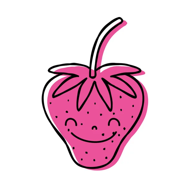 Farbe Niedlich Erdbeer Kawaii Glücklich Fruchtvektor Illustration — Stockvektor
