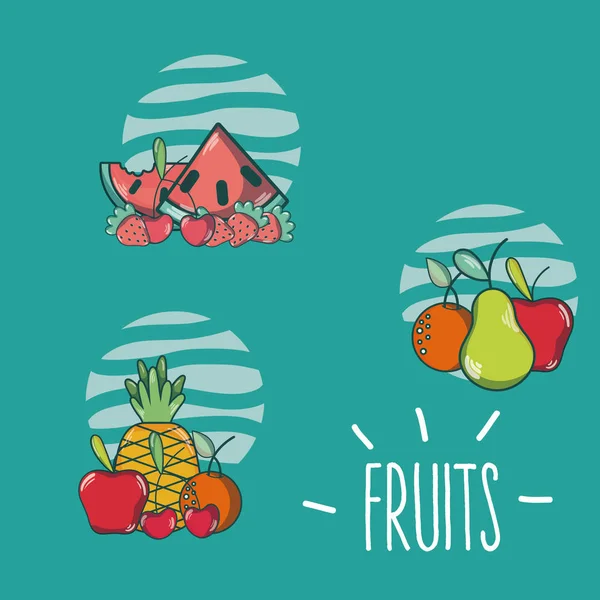 Conjunto Frutas Dibujos Animados Colección Vector Ilustración Diseño Gráfico — Vector de stock