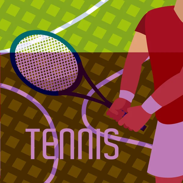 Ρακέτα Του Τένις Παίκτης Κινούμενα Σχέδια Χέρια Πάνω Από Πράσινο — Διανυσματικό Αρχείο
