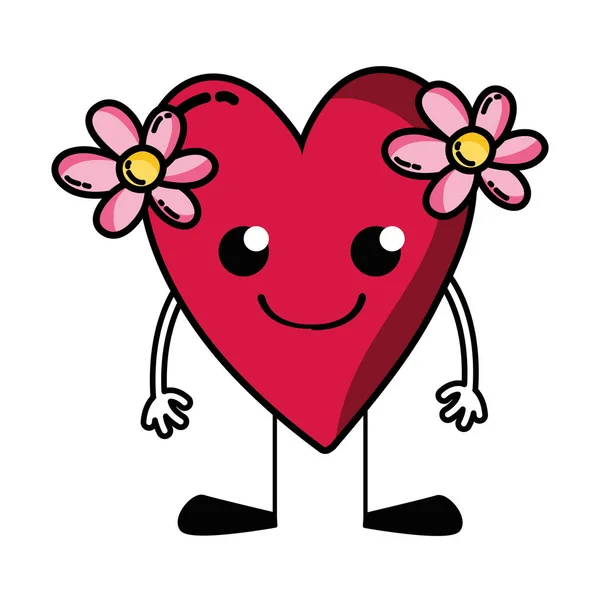 Sorriso Coração Com Flores Kawaii Com Braços Pernas Ilustração Vetorial —  Vetores de Stock