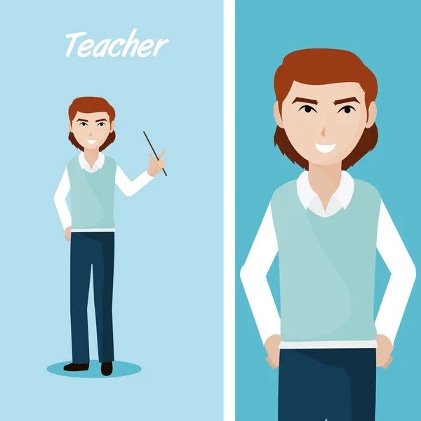 Young teacher cartoon over blue background vector illustration graphic design