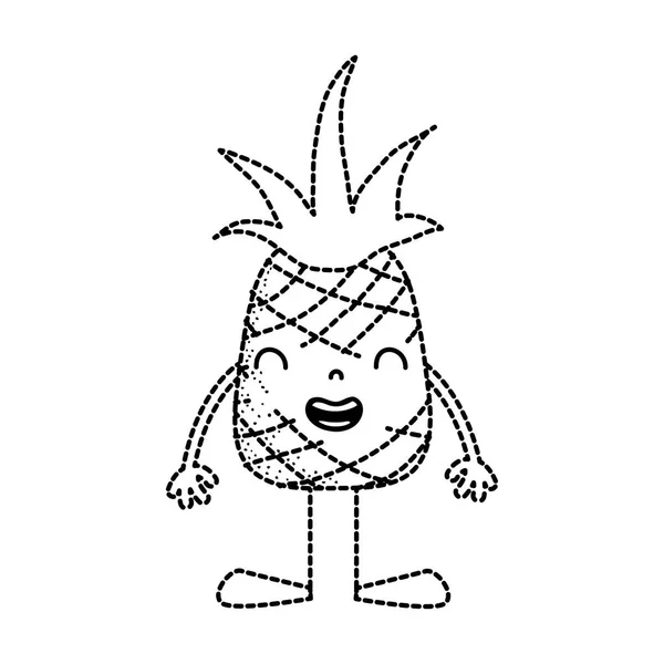 点状的形状卡瓦伊菠萝微笑水果与胳膊和腿向量例证 — 图库矢量图片