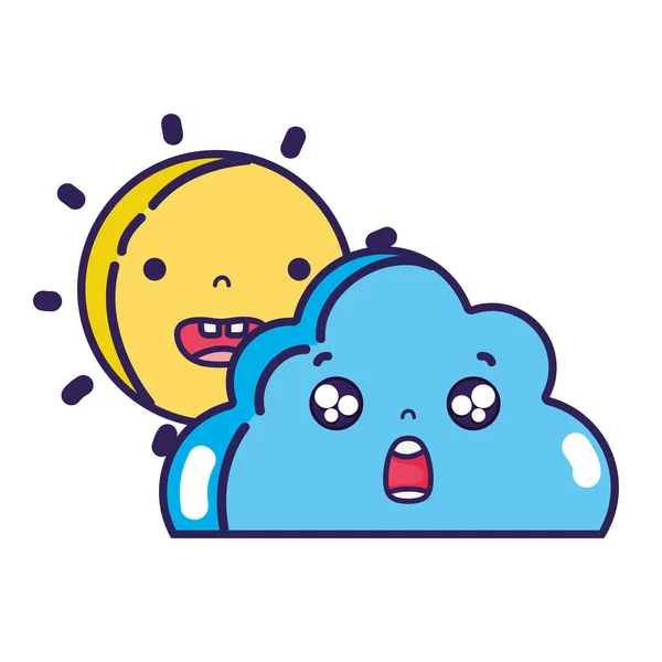 Sol Feliz Sorprendente Nube Kawaii Vector Ilustración — Archivo Imágenes Vectoriales