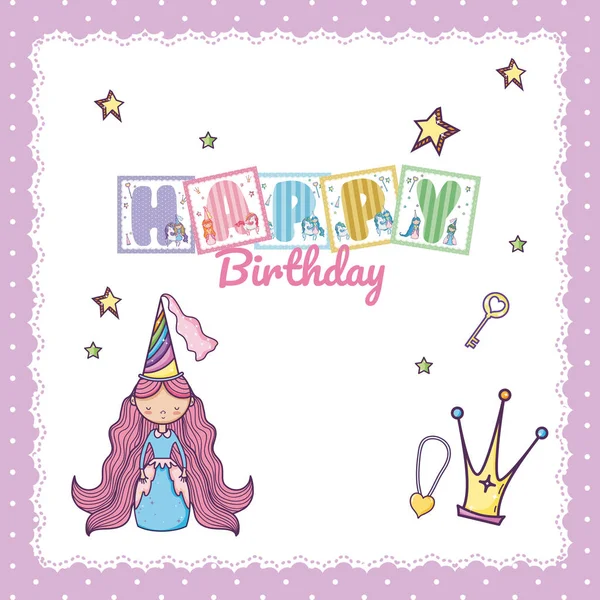 Feliz Cumpleaños Magia Mundo Dibujos Animados Concepto Vector Ilustración Diseño — Vector de stock