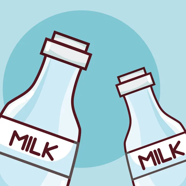 Leche Botellas Lácteos Alimentos Dibujos Animados Vector Ilustración Diseño Gráfico — Vector de stock