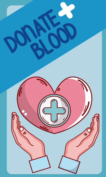 Donasikan Darah Tangan Peduli Vektor Jantung Gambar Desain - Stok Vektor