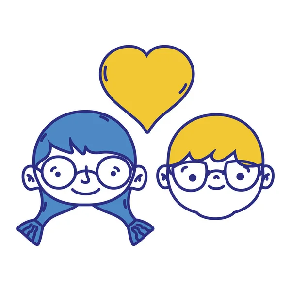 Pasangan Kepala Bersama Sama Dengan Cinta Hati Simbol Vektor Ilustrasi - Stok Vektor