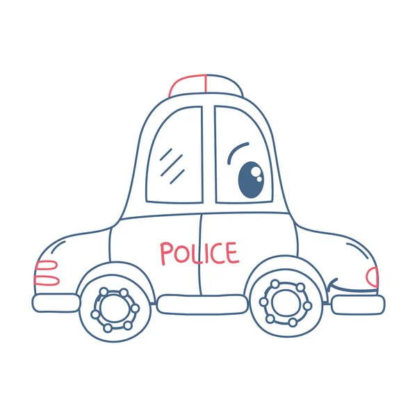 Color Line Kawaii Happy Police Car Transport Vector Illustration — Stock Vector