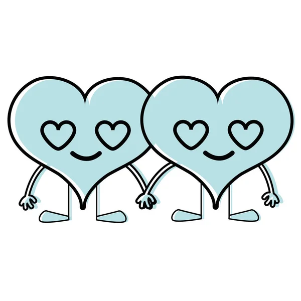 Couleur Couple Coeur Amour Kawaii Dessins Animés Vectoriel Illustration — Image vectorielle