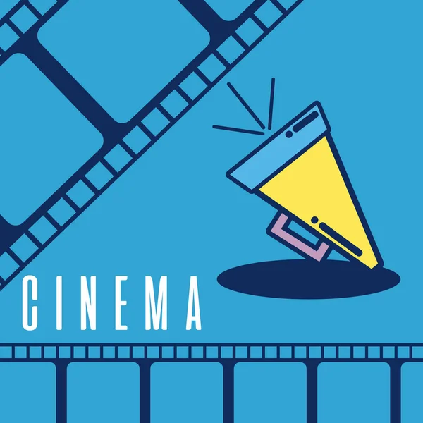 Cinéma Dessin Animé Bullhorn Sur Fond Bobine Colorée Illustration Vectorielle — Image vectorielle
