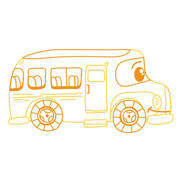 Farbe Linie Kawaii Glücklich Schulbus Transport Vektor Illustration — Stockvektor