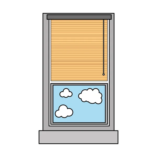 Buntes Fenster Mit Geöffnetem Vorhang Und Wolken Vektorillustration — Stockvektor