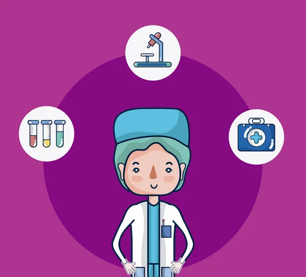 Cute female doctor cartoon with medical round icons vector illustration graphic design - Stock Image - Everypixel Cute female doctor cartoon with medical round icons vector illustration graphic design - Stock Image - Everypixel