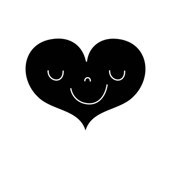 Contour Cute Happy Heart Kawaii Con Espressione Facciale Vettoriale Illustrazione — Vettoriale Stock