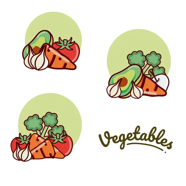 漫画ベクトル イラスト グラフィック デザイン ラウンド野菜のセット — ストックベクタ