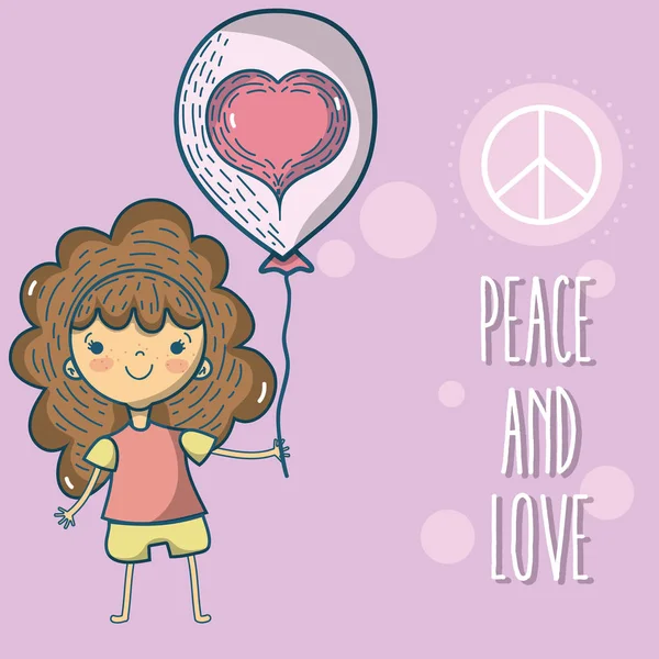Paz Amor Niños Con Globo Lindo Dibujos Animados Vector Ilustración — Vector de stock