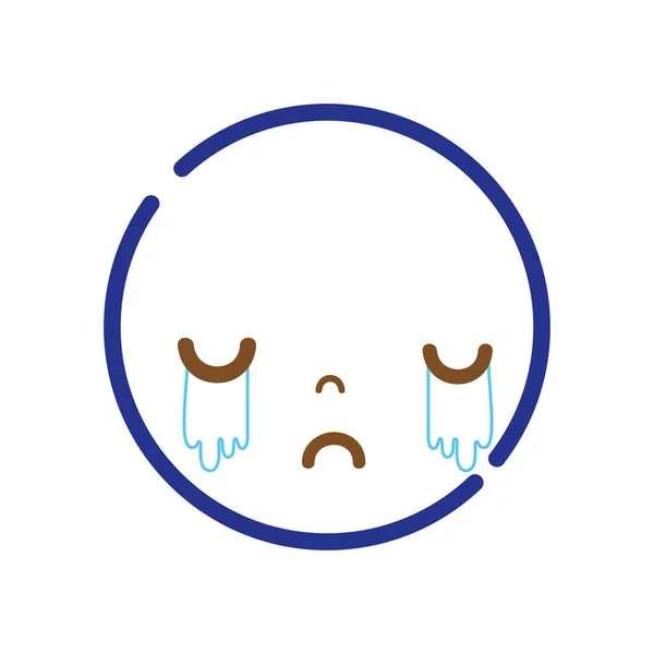 Farbe Linie Kawaii Kopf Mit Niedlichen Weinenden Gesicht Vektor Illustration — Stockvektor