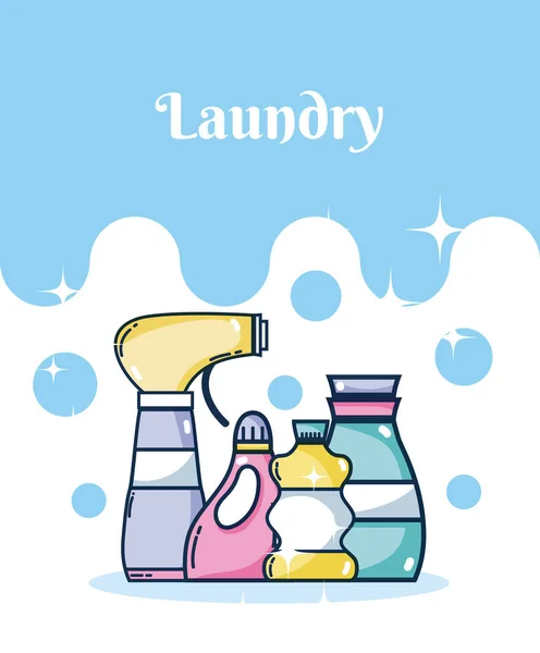 洗涤剂瓶洗衣概念在泡形背景向量例证设计 — 图库矢量图片