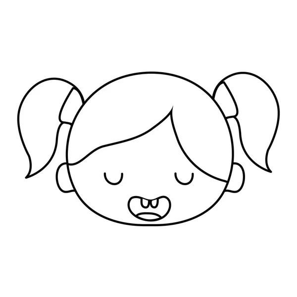 Ligne Drôle Fille Tête Avec Deux Queues Cheveux Vecteur Illustration — Image vectorielle