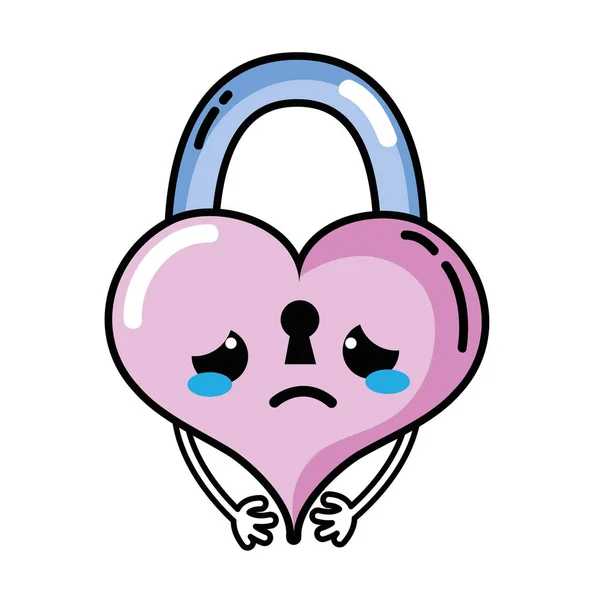 Crying Heart Padlock Kawaii Personage Vector Illustration — Stock Vector