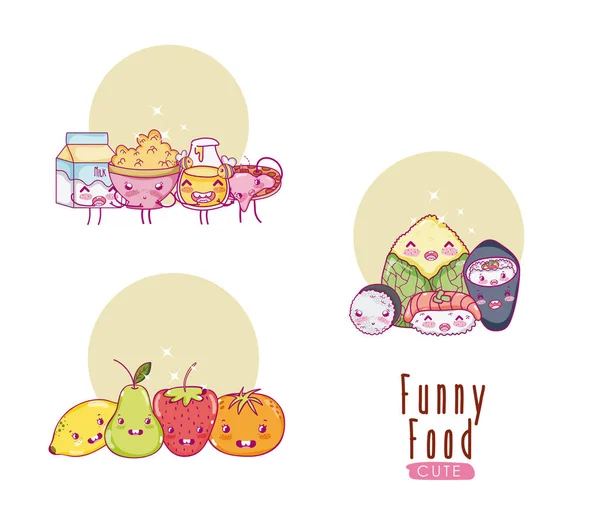 Linda Comida Kawaii Dibujos Animados Vector Ilustración Diseño Gráfico — Vector de stock