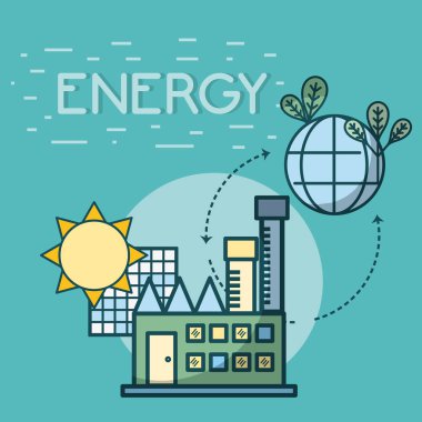 Güneş paneli ve elektrik enerji vektör çizim grafik tasarım