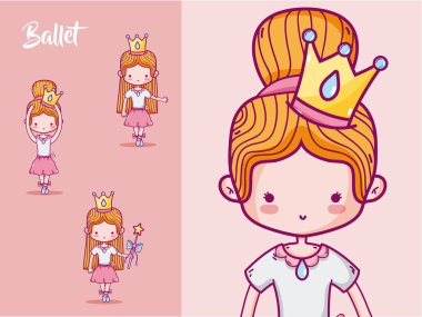 Sevimli kız bale dansçıları vektör çizim grafik tasarım poz