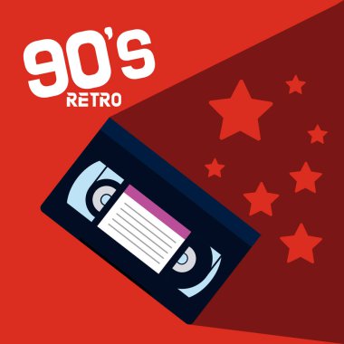 90'lı yılların retro karikatürler ile vhs ve yıldız vektör çizim grafik tasarım