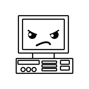 satır kızgın ve şirin bilgisayar teknoloji kawaii vektör çizim