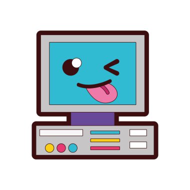 tam renkli komik ve sevimli bilgisayar teknoloji kawaii vektör çizim