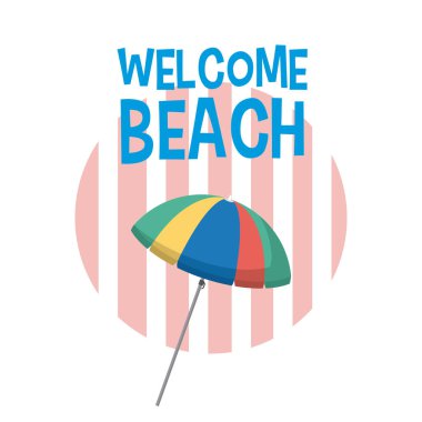 Hoş geldiniz plaj şemsiye karikatürler vektör çizim grafik tasarım ile
