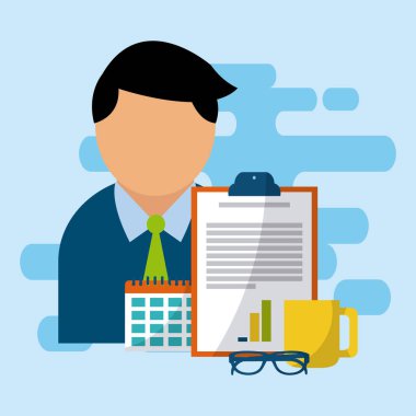 İş stratejisi kavramı ofis elemanları ile vektör çizim grafik tasarım