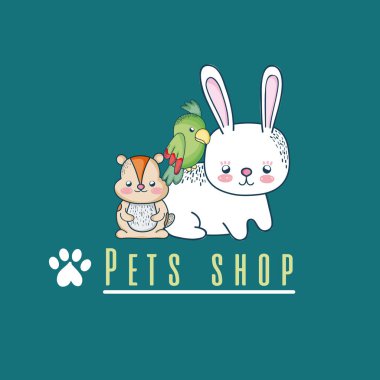 Hamster ve tavşan Evcil hayvan dükkanında vektör çizim grafik tasarım